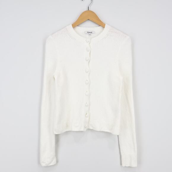 Madewell Cotton Blend Covered Button Front Cardigan Winter White Size S - Picture 2 of 7